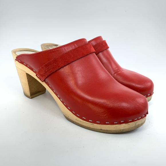 Maguba Shoes - Maguba Swedish red leather heeled mules
